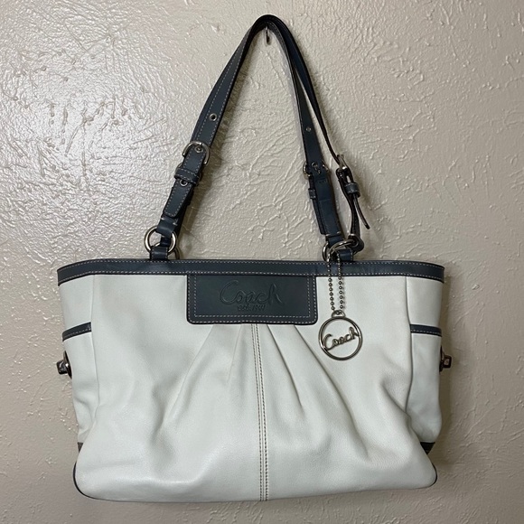 Coach Handbags - Coach Purse White Gray Shoulder Strap Buckles
